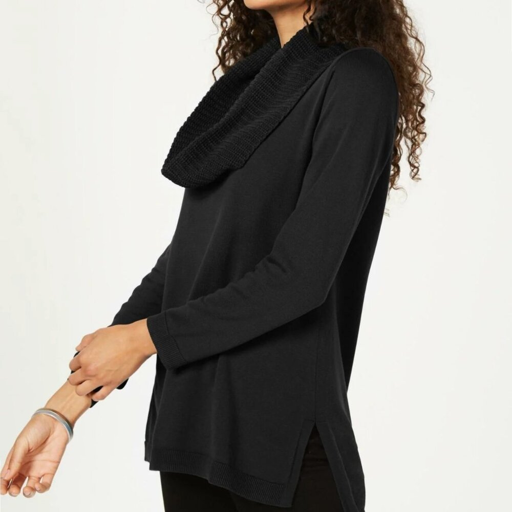 Karen Scott Women's Black Scarf Tunic Sweater